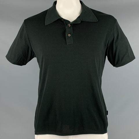 HUGO BOSS Size L Black Cotton Blend Buttoned Polo