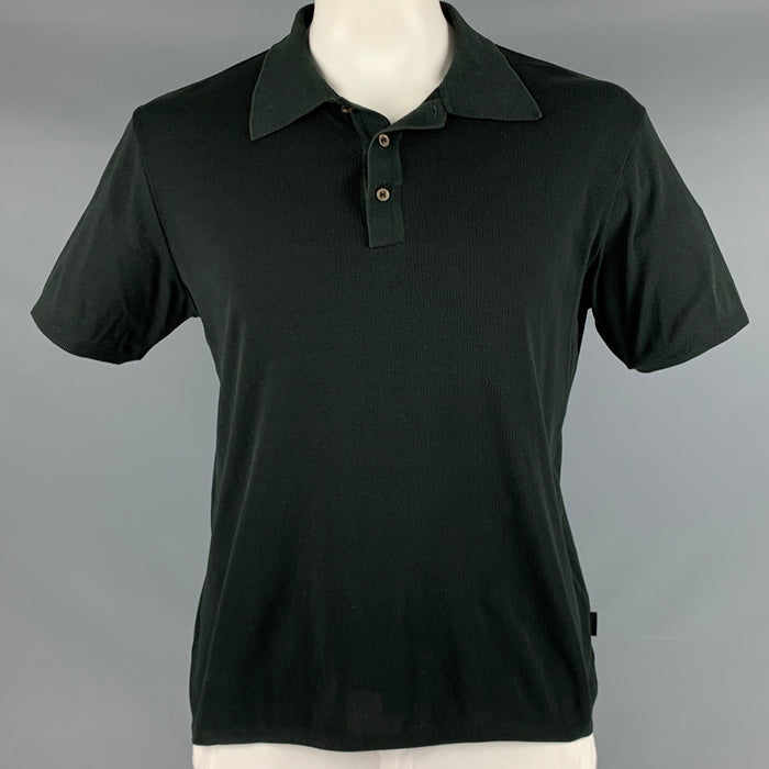 HUGO BOSS Size L Black Cotton Blend Buttoned Polo