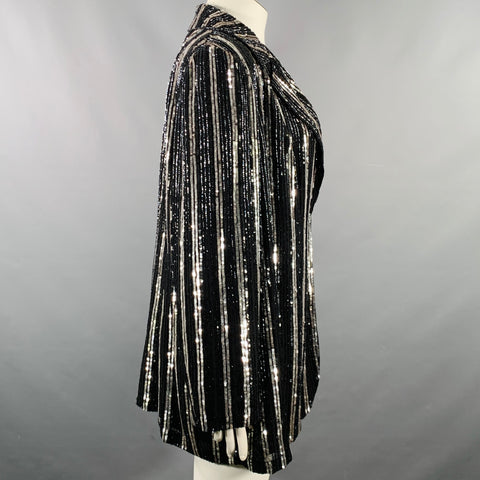 MARINA RINALDI Size 22 Black Silver Sequined Hook Eye Closure Coat