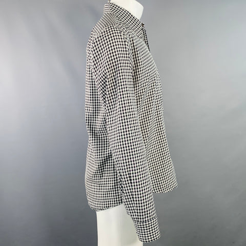 DRIES VAN NOTEN Size M Black White Gingham Cotton One Pocket Long Sleeve Shirt