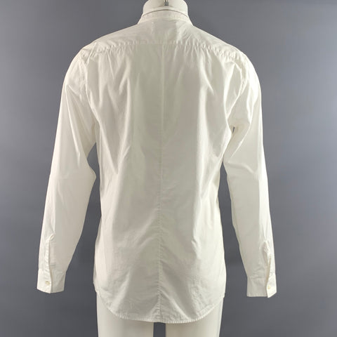 MAISON MARTIN MARGIELA Size S White Light Grey Cotton Long Sleeve Shirt