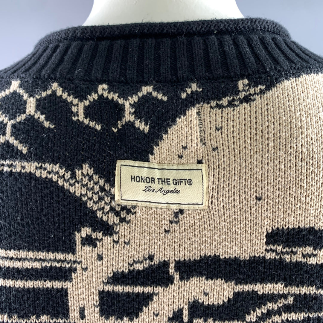 HONOR THE GIFT Size XL Black Khaki Graphic Cotton Ribbed Sweater