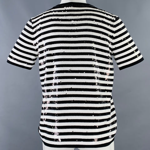 MICHAEL KORS COLLECTION Size M Black White Sequined Merino Wool T-shirt