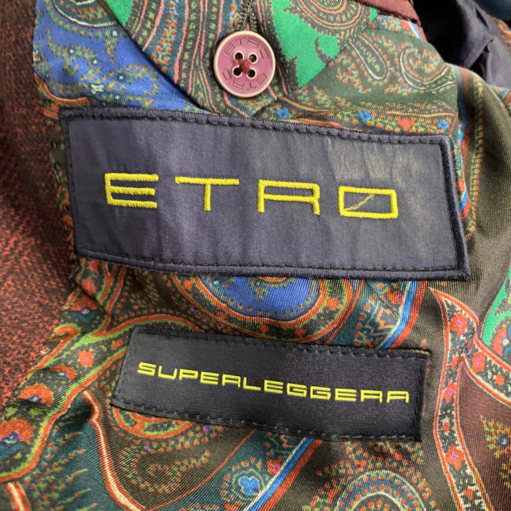 ETRO Size 42 Red Black Glenplaid Wool Contrast Trim Notch Lapel Sport Coat