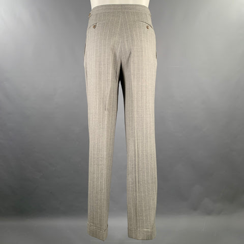 POLO by RALPH LAUREN  Size 38 Grey Light Grey Stripe Virgin Wool 29 32 Suit