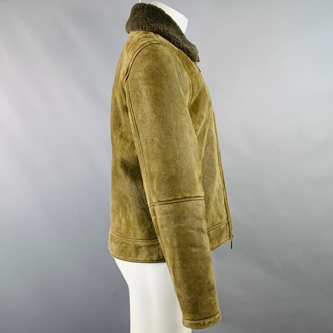 TODD SNYDER Size M Olive Green Lambskin Shearling Bomber Jacket