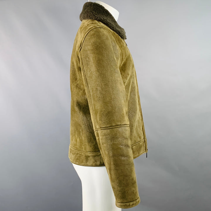 TODD SNYDER Size M Olive Green Lambskin Shearling Bomber Jacket