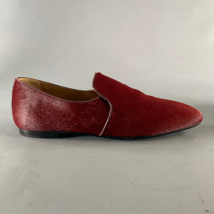 THE ROW Size 8 Burgundy Pony Hair Loafer Flats