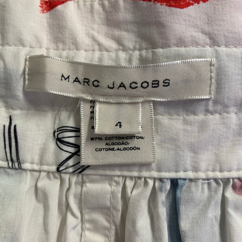 MARC JACOBS Size 4 White Multi-Color Cotton Paint Splattered A-Line Skirt