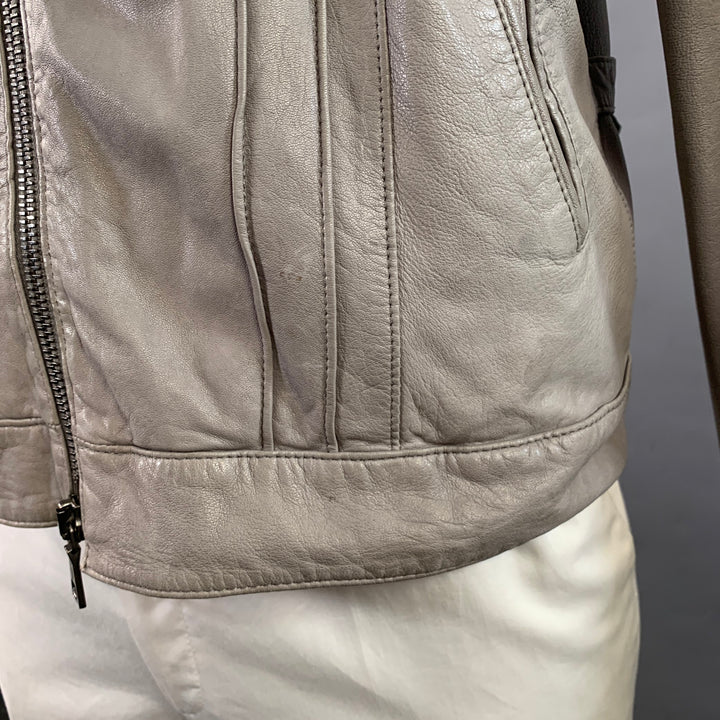 JOHN VARVATOS Size L Grey Leather Zip Up Moto Racer Jacket