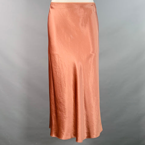 VINCE Size S Orange Japanese Satin Midi Slip Skirt