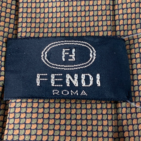 FENDI Vintage Beige Taupe Dots Silk Tie
