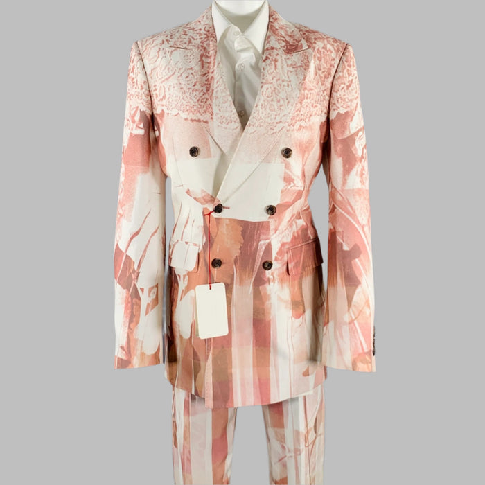 ALEXANDER MCQUEEN SS21 Size 38 Pink White Print Viscose Double Breasted Suit