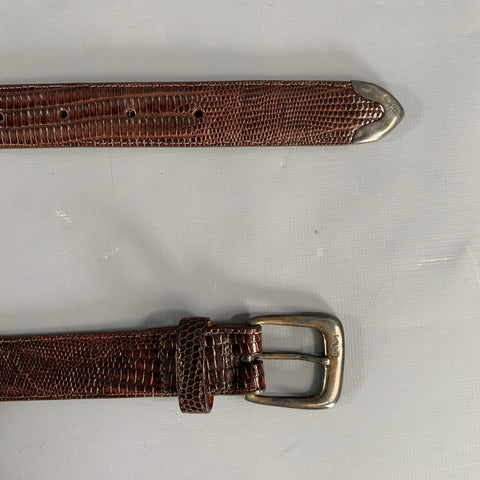 POLO by RALPH LAUREN Size 34 Brown Textured Lizard Leather Sterling Silver Belt