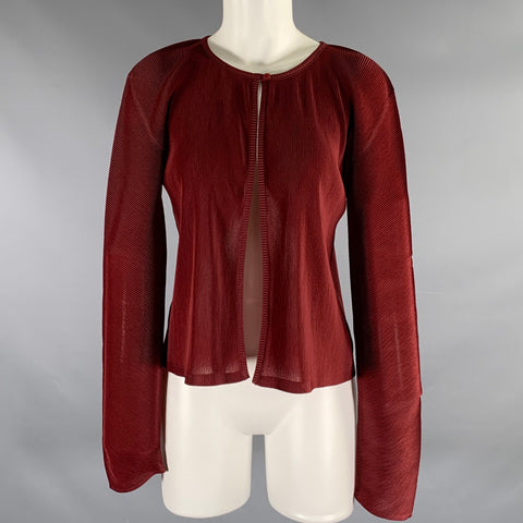 PLEATS PLEASE by ISSEY MIYAKE Size S Burgundy Polyester Pleated Cardigan Blouse