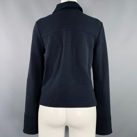 ME+EM SS22 Size 6 Navy Gold Cotton Blend Ribbed Half Placket Pullover