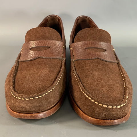JOHNSTON & MURPHY Size 11 Brown Tan Contrast Stitch Leather Suede Penny Loafers