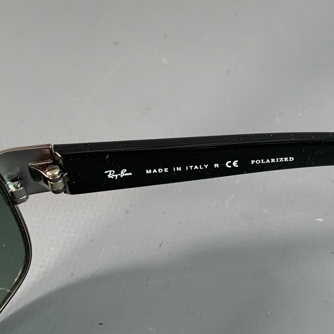 RAY-BAN Silver Black Metal Rectangular Polarized Sunglasses