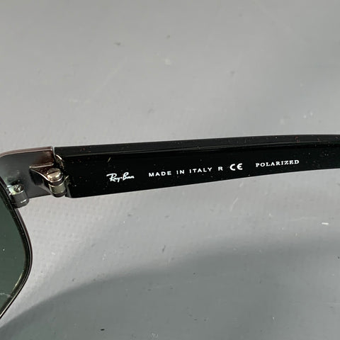 RAY-BAN Silver Black Metal Rectangular Polarized Sunglasses