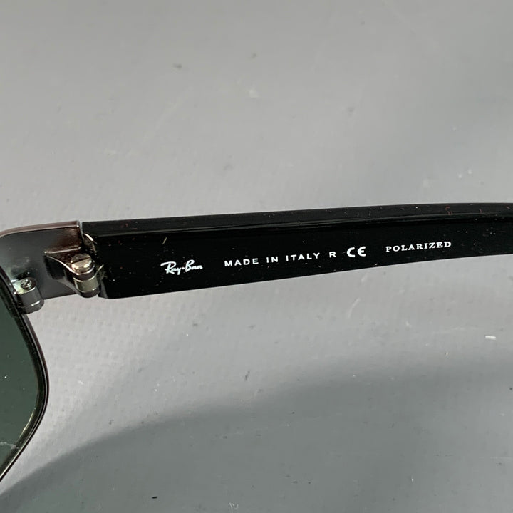 RAY-BAN Silver Black Metal Rectangular Polarized Sunglasses