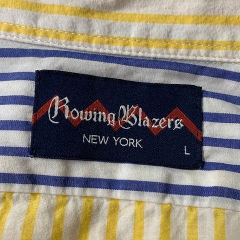 ROWING BLAZERS Size L White Multi-Color Stripe Cotton Long Sleeve Shirt