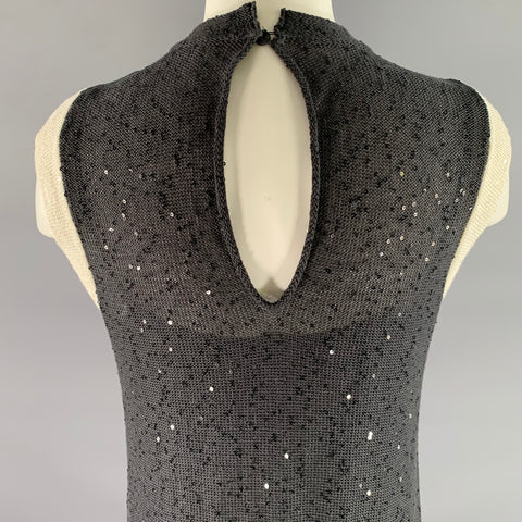 BRUNELLO CUCINELLI Size S Grey Tan Linen Silk Color Block Sequin Maxi Long Dress