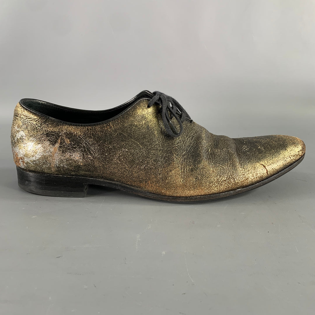 HAIDER ACKERMANN Size 8 Gold Black Metallic Leather Lace Up Shoes