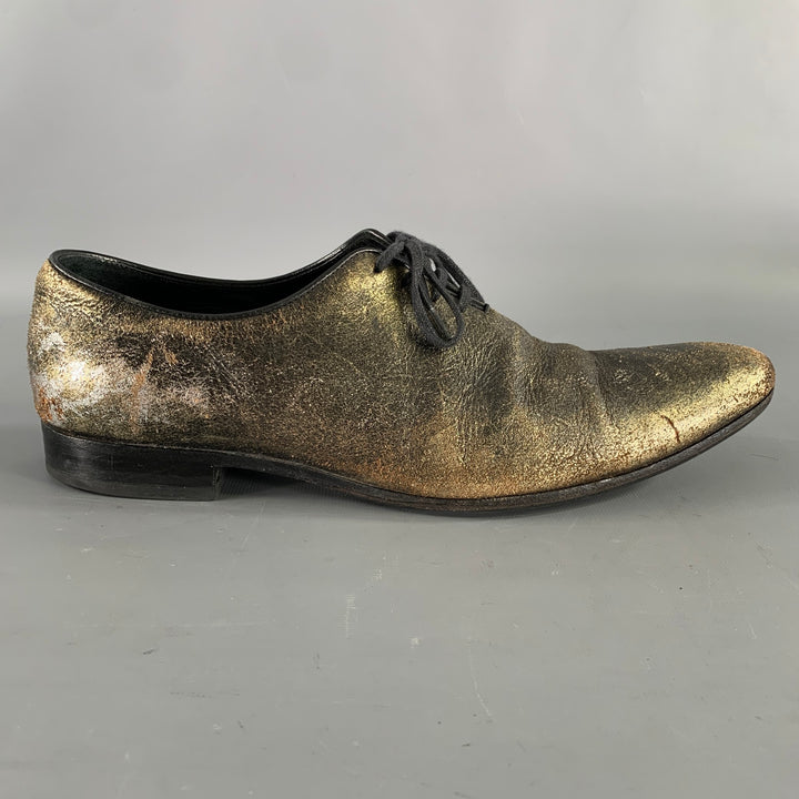 HAIDER ACKERMANN Size 8 Gold Black Metallic Leather Lace Up Shoes
