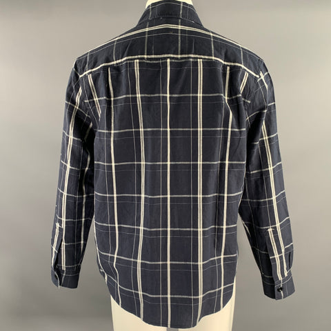 MARGARET HOWELL Size M White Navy Tartan Linen Cotton Wool Long Sleeve Shirt