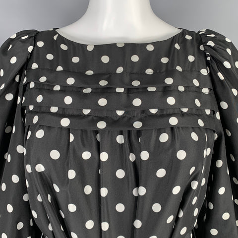 MARC JACOBS Size 2 Black White Silk Polka Dot A-Line Dress