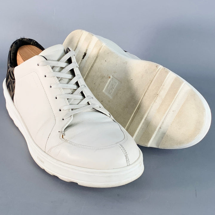 FENDI ZUCCA Size 11 Zucca White Brown Canvas Monogram Low Top Sneakers