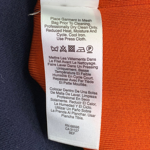 Robe DKNY taille M en laine mérinos bleu marine et orange à manches courtes avec liseré contrastant