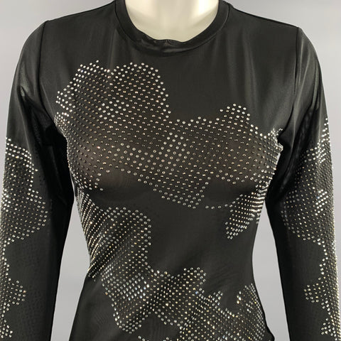 CYNTHIA ROWLEY Size 6 Black Silver Polyester Abstract Mesh Long Dress