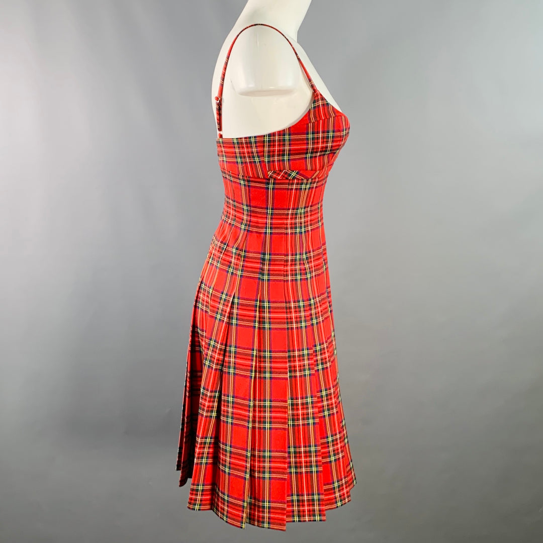 open lace back dress MARC JACOBS Size XS Red Multi Color Polyester Blend Plaid Pleated Dres –  Sui Generis Designer Consignment