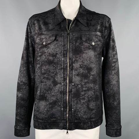 JOHN VARVATOS Size XXL Black Grey Marbled Polyester Blend Jacket