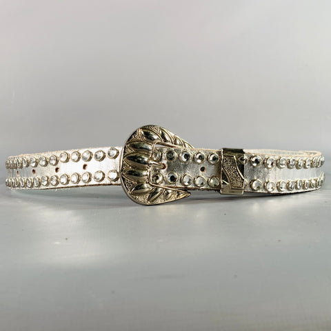 MICHAEL MORRISON Size L Silver Studded Leather Rhinestones Cowboy Belt