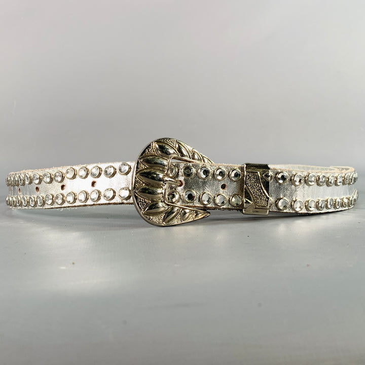 MICHAEL MORRISON Size L Silver Studded Leather Rhinestones Cowboy Belt