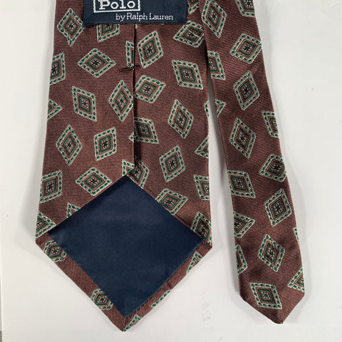 POLO by RALPH LAUREN Burgundy Green & Cream Geometric Silk Tie
