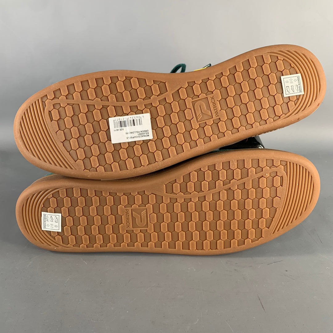 PATRICK MONACO Size 12 Cupsole Green Yellow Stripe Suede Low Top Sneakers