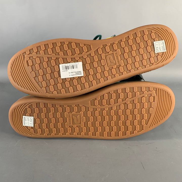 PATRICK MONACO Size 12 Cupsole Green Yellow Stripe Suede Low Top Sneakers