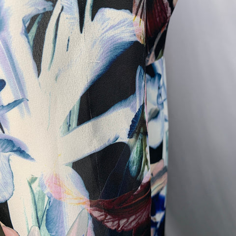 CATHERINE MALANDRINO Size M Black Multi Color Polyester Floral 3/4 Sleeves Shirt Dress