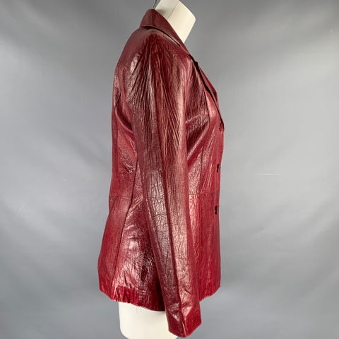 JOHN CARLISLE Size S Red Leather Solid Button Down Jacket