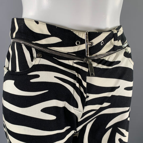 CELINE Size 0 White Black Cotton Blend Zebra Casual Pants