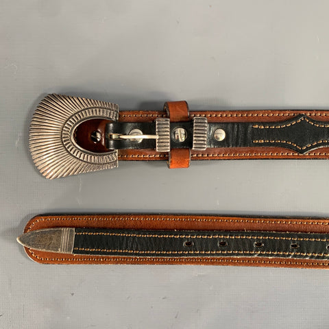 VINTAGE Brown Black Concho Leather Belt