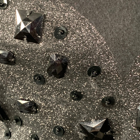 TERRANOVA Size M Black Cotton Beaded Glitter Heart T-Shirt