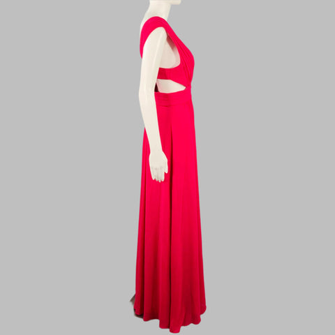 badgley mischka pink dress BADGLEY MISCHKA Size 8 Pink Polyester Ruched Cutout Sleeveless Deep V- – Sui Generis Designer Consignment