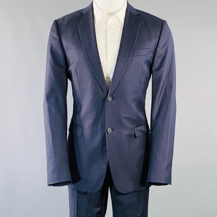 Z ZEGNA Size 40 Regular Navy Charcoal Herringbone Wool Notch Lapel Suit