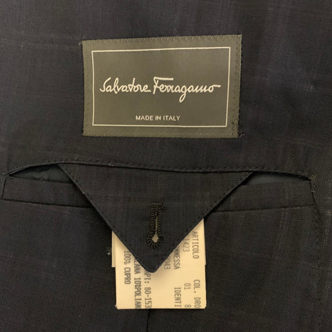 SALVATORE FERRAGAMO Size 44 Navy Plaid Wool Blend Notch Lapel Sport Coat