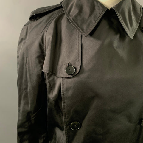 RALPH LAUREN Size L Black Silk Shimmer Double Breasted Rain Coat