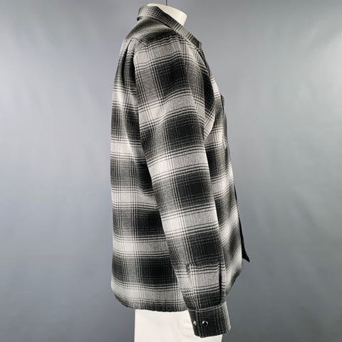 BEAMS PLUS Size L Grey Black Plaid Polyester Long Sleeve Shirt Jacket